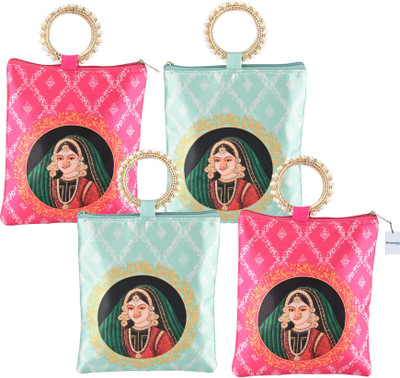 HOMESTIC Women Pink, Green Handbag(Pack of: 4)