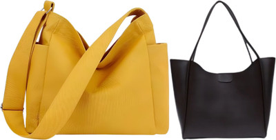 Trendycraft Women Yellow, Black Tote(Pack of: 2)
