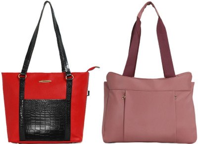 Zaxcer Women Red, Black, Pink Handbag(Pack of: 2)
