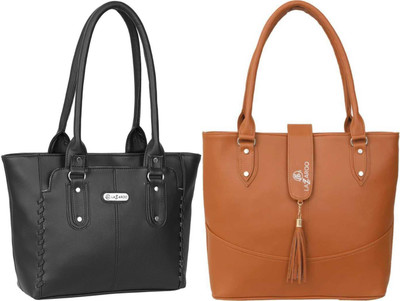 Lazzaroo Women Black, Tan Shoulder Bag(Pack of: 2)