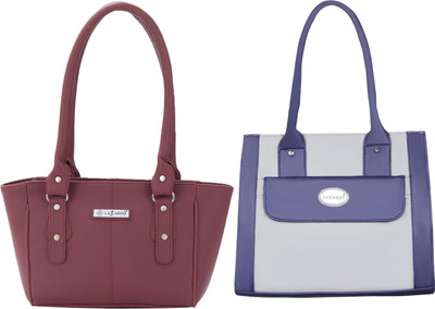 Lazzaroo Women Maroon, Grey Shoulder Bag(Pack of: 2)