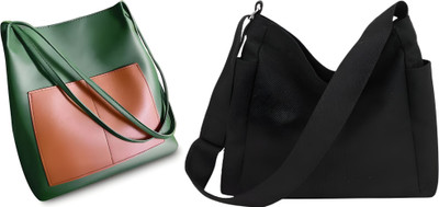 Trendycraft Women Black, Green Tote(Pack of: 2)