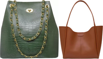 Trendycraft Women Tan, Green Shoulder Bag(Pack of: 2)