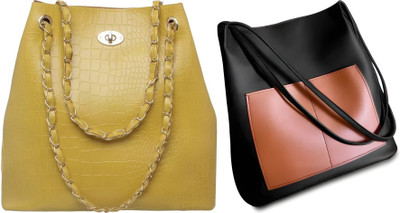 Trendycraft Women Black, Yellow Shoulder Bag(Pack of: 2)