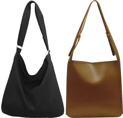 Trendycraft Women Black, Brown Sling Bag(Pack of: 2)