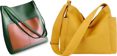 Trendycraft Women Yellow, Green Tote(Pack of: 2)