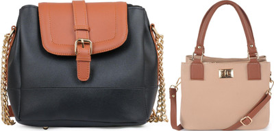 Dotiq Women Black, Tan, Beige Handbag(Pack of: 2)