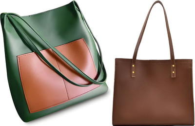 Trendycraft Women Green, Tan Shoulder Bag(Pack of: 2)