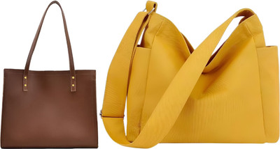 Trendycraft Women Yellow, Tan Tote(Pack of: 2)