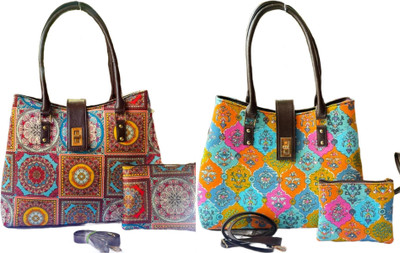 CRAFTWELL Women Multicolor Tote(Pack of: 2)