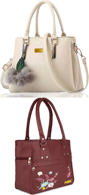 KSC Women White, Maroon Handbag