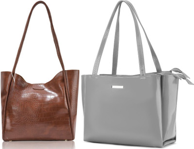 Trendycraft Women Grey, Tan Shoulder Bag(Pack of: 2)