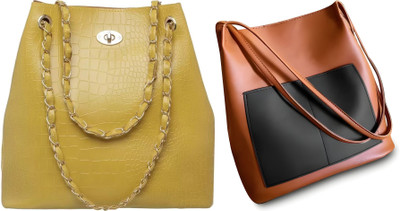 Trendycraft Women Tan, Yellow Shoulder Bag(Pack of: 2)