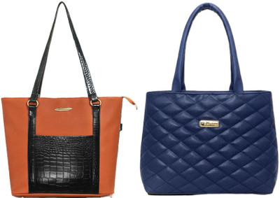 Zaxcer Women Tan, Blue Handbag(Pack of: 2)