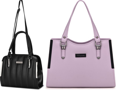 Trendycraft Women Pink, Black Handbag(Pack of: 2)