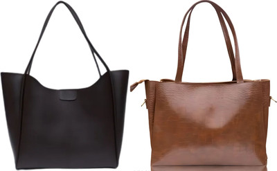 Trendycraft Women Tan, Black Tote(Pack of: 2)