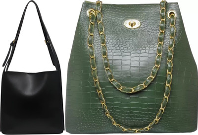 Trendycraft Women Black, Green Shoulder Bag(Pack of: 2)
