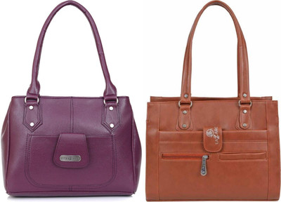Lazzaroo Women Purple, Tan Shoulder Bag(Pack of: 2)