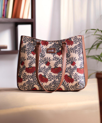 ZOUK Women Beige, Red Tote