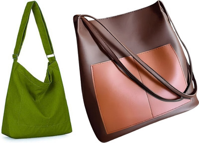 Trendycraft Women Green, Brown Sling Bag(Pack of: 2)