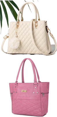 KSC Women White, Pink Handbag