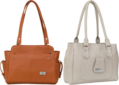 Lazzaroo Women Tan, White Shoulder Bag(Pack of: 2)