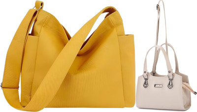 Trendycraft Women Yellow, White Shoulder Bag(Pack of: 2)