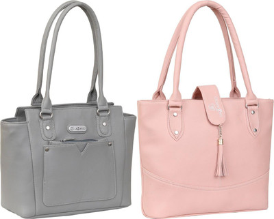 Lazzaroo Women Grey, Pink Shoulder Bag(Pack of: 2)