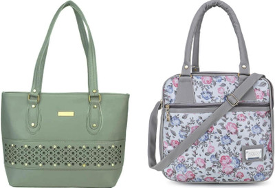 ARNLC Women Green, Grey Handbag(Pack of: 2)
