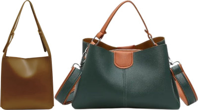 Trendycraft Women Green, Brown Sling Bag(Pack of: 2)