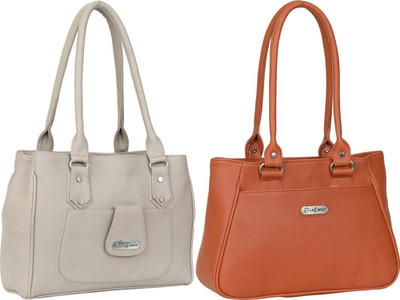 Lazzaroo Women White, Tan Shoulder Bag(Pack of: 2)