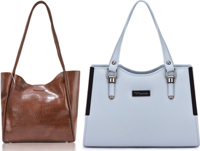Trendycraft Women Blue, Tan Handbag(Pack of: 2)