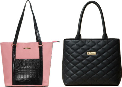 Zaxcer Women Pink, Black Handbag(Pack of: 2)