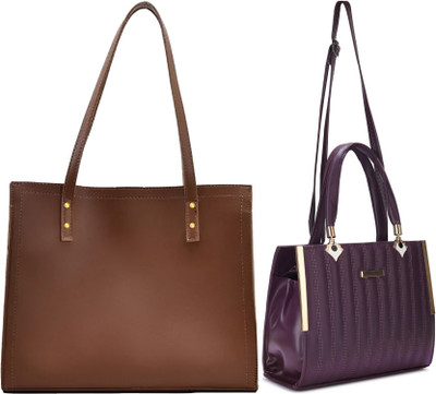 Trendycraft Women Purple, Tan Satchel(Pack of: 2)