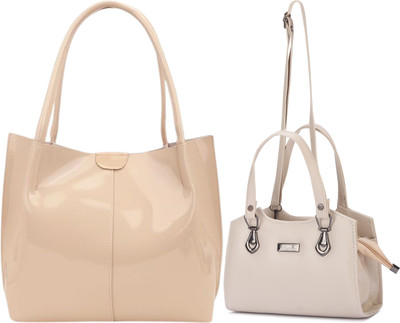 Trendycraft Women Beige, White Handbag(Pack of: 2)