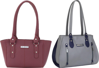 Lazzaroo Women Maroon, Grey Shoulder Bag(Pack of: 2)