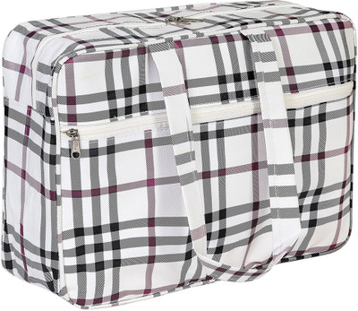PrettyKrafts Large Tote Bags for Women with Zip & Pocket, F1792_Checks_Bag_1 Small Travel Bag(White)