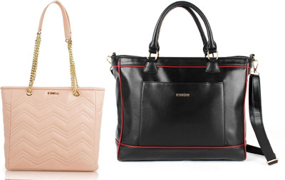 CIMONI Women Pink, Black Handbag(Pack of: 2)