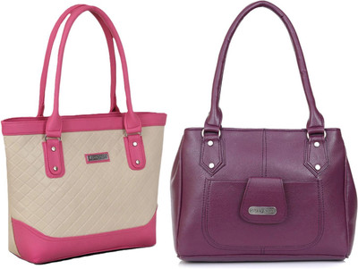 Lazzaroo Women Beige, Pink, Purple Shoulder Bag(Pack of: 2)
