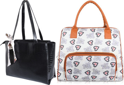 HBC Women White, Black Shoulder Bag(Pack of: 2)