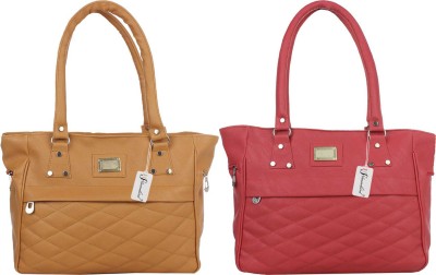 house of common Women Red, Beige Hand-held Bag(Pack of: 2)