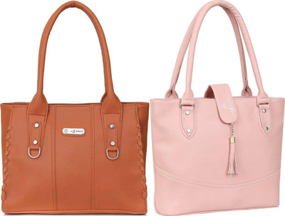 Lazzaroo Women Tan, Pink Shoulder Bag(Pack of: 2)