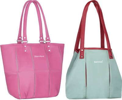 semiize Women Pink, Green Shoulder Bag(Pack of: 2)
