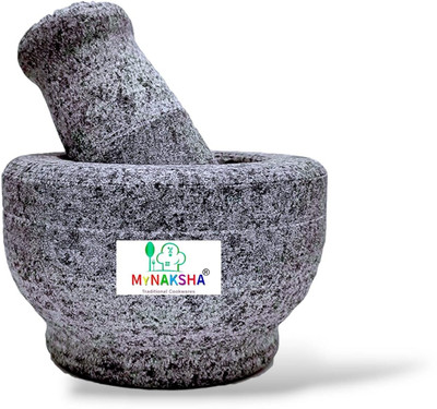 MYNAKSHA Natural Stone 2 Kg Mortar and Pestle Set | Kharad | Spice Mixer Bowl Hand Muller Grinder