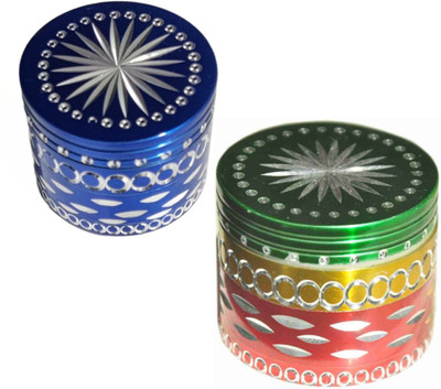 H.K. INTERNATIONAL 50 mm diamond cut metallic crusher/grinder filter 4 part blue/rasta combo set Hand Muller Grinder