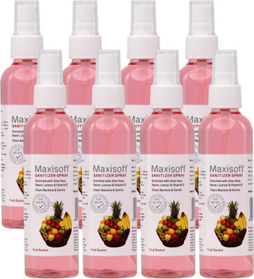 Maxisoft Sanitizer Spray (Fruit Basket) 120 ml | Aloe & Neem | Paraben Free Hand Sanitizer Bottle(8 x 120 ml)