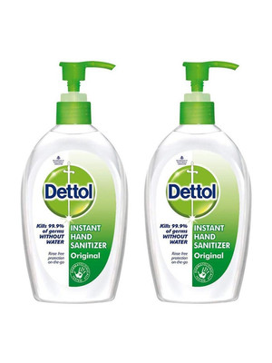 Dettol Original Instant , Small, Travel, Gel, non sticky, kills germs Hand Sanitizer Pump Dispenser(2 x 200 ml)