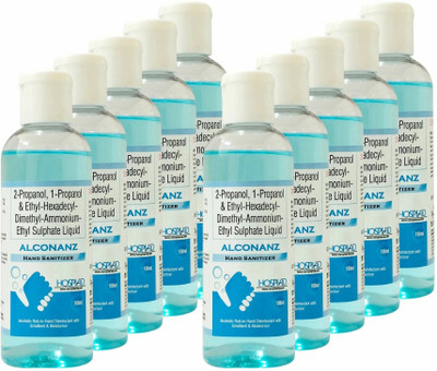 ALCONANZ Alcoholic Rub-in-Hand Disinfectant With Emollient & Moisturizer Hand Sanitizer Bottle(10 x 100 ml)