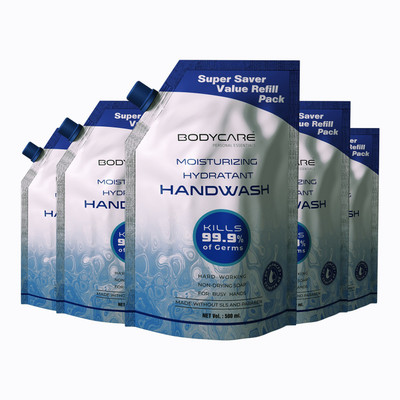 MY BODYCARE Refreshing & Moisturizing Hydratant Germ Protection Liquid Soap Handwash Formulation With Chlor-Hexidine Gluconate, Free From All Harmful Chemicals Combo Pack Of 5 Hand Wash Refill Pouch(5 x 500 ml)