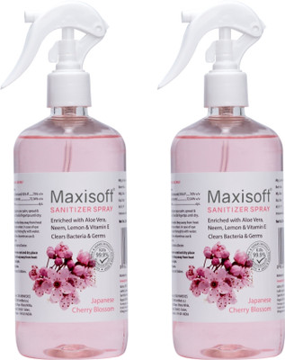 Maxisoft Sanitizer Spray (Cherry Blossom) 500 ml | Aloe & Neem | Paraben Free Sanitizer Spray Bottle + Dispenser(2 x 250 ml)
